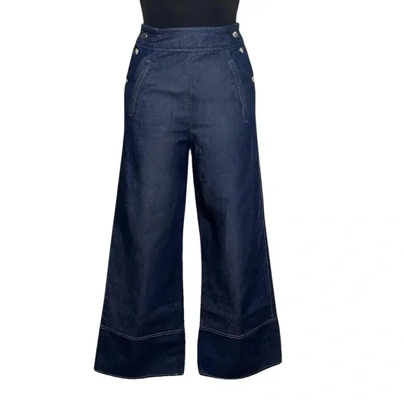 Anna Mason London Denim Flare pants, culotte style size 10, like new - Picture 7 of 9